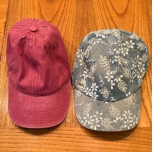 Floral Blue and Solid Pink Women's Caps